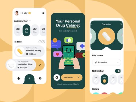 Pill Reminder App, Medicine Reminder, Reminder App, Pill Reminder, Ui Design Trends, Pill Dispenser, App Concept, Ux Mobile, Modern Layout