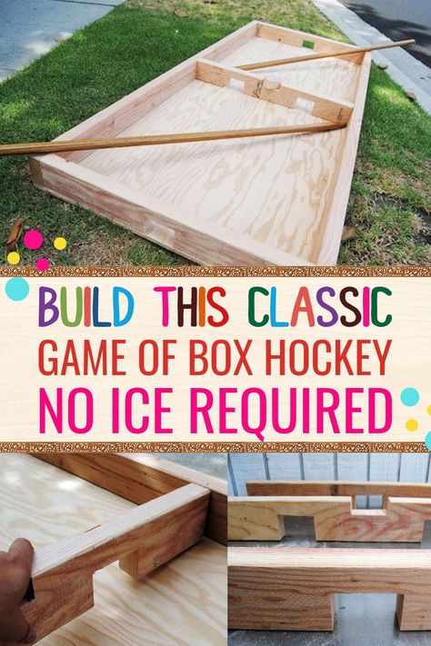 Box hockey is a classic game that we feel deserves a much needed resurgence. It’s easy to learn, fun at any age and can be a great workout. The one drawback is that I can be addicting for your kids but better to have them hooked on an outdoor game then playing video games inside. Slap Shot, Event Games, Hockey Boards, Hockey Games, Backyard Games, Hockey Stick, Sport Hockey, Diy Games, Playing Video Games