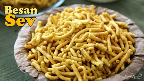 how to make besan sev at home. Besan sev/gram flour sev is made with besan and spices. sev is Indian savory snack which is great for Indian snack. Sev for chaaat Sev Recipe, Veg Recipes Of India, Tea Time Food, Diwali Food, Indian Street Food, Easy Snack Recipes, Spinach And Cheese, Indian Snack Recipes, Indian Snacks