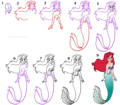 ♥KK♥ 15 STEPS TO DRAW A MERMAID How To Draw Ariel Step By Step Easy, How To Draw Mermaids Step By Step, How To Draw Ariel Step By Step, How To Draw Disney Princess Step By Step, How To Draw Ariel, How To Draw Disney Princesses, How To Draw Mermaids, How To Draw Disney Characters Step By Step, How To Draw A Mermaid