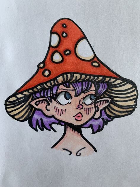 How To Make A Mushroom Drawing, Sharpie Drawings Colorful, Simple Drawing Ideas Colourful, Aesthetic Things To Draw With Markers, Hippie Doodles Easy, Hongos Art, Mushroom Drawing Aesthetic, Mushroom Girl Drawing, Ideas To Fill A Sketchbook