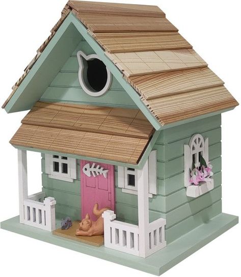 HOME BAZAAR Kitty Cottage Birdhouse, Green - Chewy.com