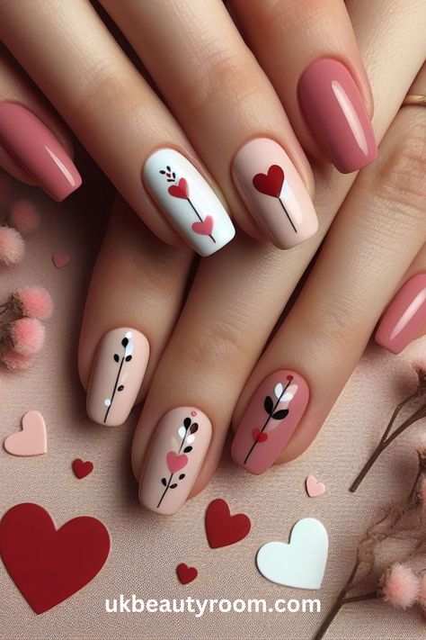 If you are doing something special for Valentine’s Day, why not decorate your nails with Valentine’s day nail art? Nail designs for Valentine’s Day usually include hearts or roses, and traditional Valentine’s Day colors, like pink, red and white. This post lists 30 ideas for Valentine’s Day Nails. Trendy, short designs, simple, gel, acrylic, pink, square, french tip, black, acrylic coffin, pink and red, short almond, simple Nail Love Designs, French Hearts Nails, Nail Art In Short Nails, Nail Art With Roses, Love Nail Art Designs, Nail Art Simple Design, Pink Nail Art Short Nails, Nail Art Heart Design, Love Nails Design