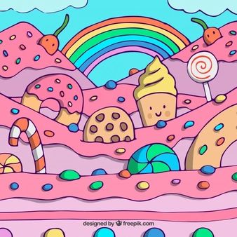 Free Vector | Colorful candy land background in hand drawn style Candy Land Background, Land Background, Candy Drawing, Fish Background, School Painting, Candy Art, Motion Graphics Inspiration, Leaf Drawing, Paint Background