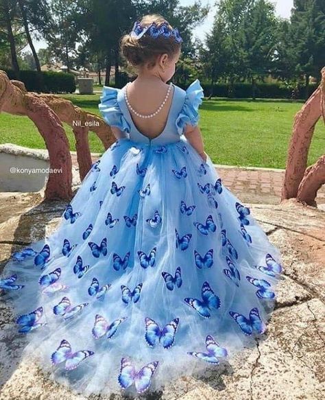 Princess Dress For Birthday, Blue Flower Girl, Flower Girl Dresses Blue, Lady Mary, Kids Gown, Gowns For Girls, فستان سهرة, Frocks For Girls, Butterfly Dress