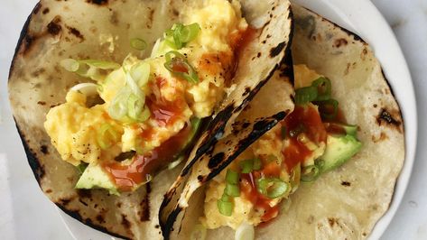 The Anatomy of the Perfect Breakfast Taco | Bon Appétit Corn Tortilla Recipes, Breakfast Taco, Perfect Grilled Cheese, Corn Tortilla, Avocado Breakfast, Tortilla Recipe, Breakfast Tacos, Gluten Free Breakfasts, Cheese Sandwich