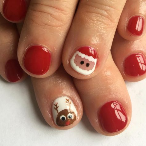 Kids Christmas Nail Designs, Kids Nails Design, Shellac Christmas Nails, Christmas Nails For Kids, Kids Christmas Nails, Lola Nails, Rudolph Nails, Christmas Shellac Nails, Santa And Rudolph