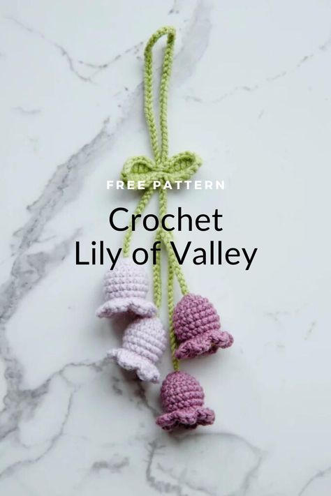 Free Crochet Room Decor Patterns, Crochet Flower Ornaments, Crochet Hanging Pattern, Hanging Flower Crochet Pattern Free, Crochet Dangling Flower, Crochet Lily Of The Valley Flower Free Pattern, Crochet Leaf Keychain Pattern, Crochet Tulip Car Hanging, Hanging Flower Crochet Pattern