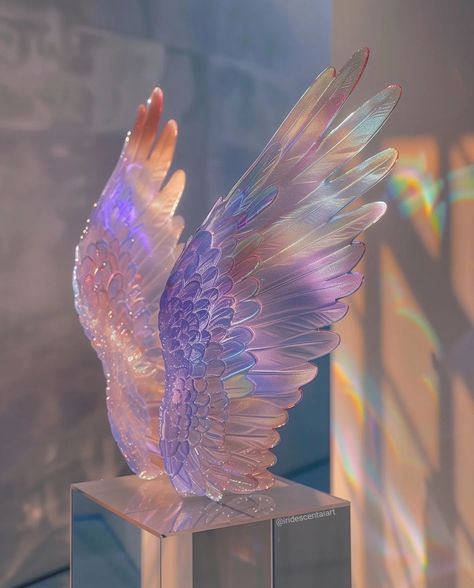 iridescentaiart Wings Made Of Light, Angel Aesthetic Art, Wings Aesthetics, Wing Character, Wallpaper Profile, Rainbow Wings, Glass Wings, Crystal Wings, Iridescent Wings