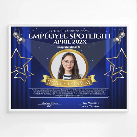 Editable Employee Spotlight Certificate, Star Employee of the Month Template, Employees Recognition, Employee Appreciation, Paperless Post Employee Service Award Ideas, Employee Of The Month Template, Employee Awards Categories, Employee Of The Month Certificate, Best Employee Award, Employee Recognition Awards, Recognition Awards, Employee Recognition, Paperless Post