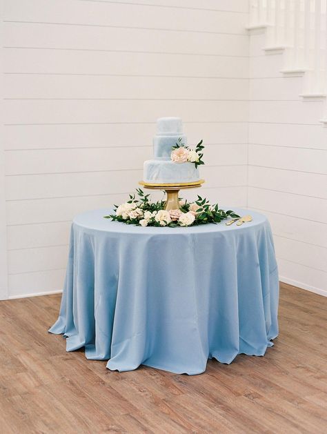 Read More: https://www.stylemepretty.com//www.stylemepretty.com/vault/image/7090275 Wedding Decorations Blue, Mansion Ballroom, Cornflower Blue Wedding, Cake Display Table, Blue Weddings, Cake Table Decorations, Light Blue Wedding, Mark 4, Wedding Cake Table