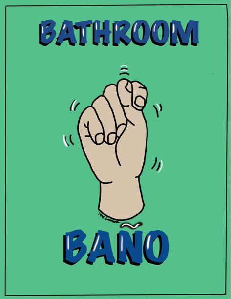 Bathroom In Sign Language, Asl Emergency Signs, You're Welcome Sign Language, Asl Colors Printable Signs, Boy Girl Bathroom, Asl Classroom Signs, Teacher Classroom Sign, Sign Language Lessons, Sign Language Phrases