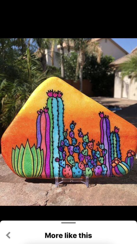 Desert Rock Painting, Desert Painted Rocks, Cactus Rocks, Desert Rocks, Painted Rock Cactus, Rock Cactus, Decorative Rocks, Painting 101, Rock Designs