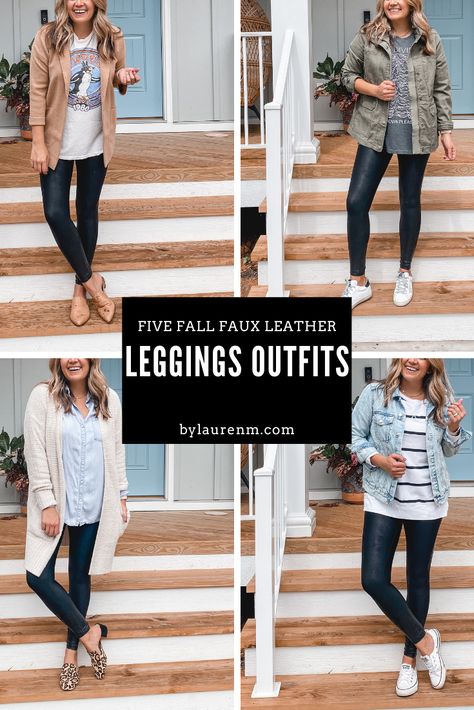 Portland Outfits, Cardigan Leggings Outfit, Military Jacket Outfits, Leather Leggings Outfits, Stylish Mom Outfits, Faux Leather Leggings Outfit, Faux Leather Outfits, Leggings Outfit Casual, Leather Leggings Outfit