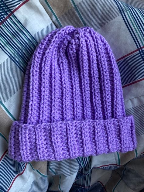 Beanie Crochet Aesthetic, Crochet Beanie Aesthetic, Purple Crochet Beanie, Purple Crochet Projects, Crochet Purple, Hand Knitted Purple Crochet Beanie, Purple Hand Knitted Crochet Beanie, Purple Beanie, Casual Purple Crochet Beanie Hat