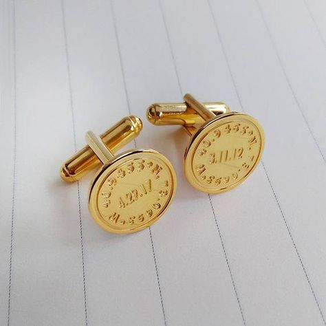 Date And Coordinates CufflinksPersonalized Wedding Monogram Necklace Gold, Wedding Cuff Links, Engraved Bar Necklace, Engraved Cufflinks, Wedding Cuff, Wedding Cufflinks, Custom Cufflinks, Vertical Bar Necklace, Personalized Cufflinks