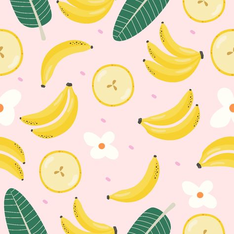 Sliced yellow banana with leaves and flowers. Hand-drawn trendy vector illustration. Banana Leaves Illustration, Banana Plant Illustration, Banana Illustration, Vintage Banana Illustration, Banana Pattern Illustration, Banana Pattern, Yellow Banana, Leaf Template, Food Illustration