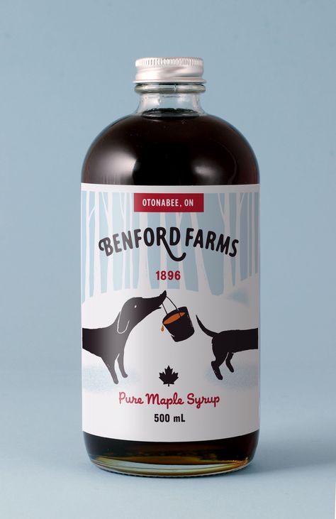 Benford Farms Maple Syrup Packaging | Luke Despatie & The Design Firm Syrup Packaging, Maple Syrup Labels, Maple Syrup Bottles, Syrup Labels, Syrup Bottle, Store Layout, Pure Maple Syrup, Beer Label, Graphic Design Projects