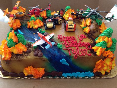 Planes Fire and Rescue birthday cake Planes Fire And Rescue Cake, Planes Fire And Rescue Birthday, Playmobil Cake, Rescue Birthday Party, Disney Planes Cake, Planes Birthday Cake, Tyler Birthday, Planes Fire And Rescue, Rescue Bots Birthday