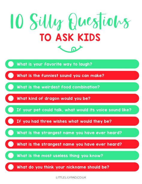 There are always questions to ask your children about school or their day but sometimes it is fun to ask the kids some silly questions as a family. We have a download just for that purpose! Daily Questions For Preschoolers, Questions To Ask Students, Silly Activities, Silly Questions To Ask, Fun Questions For Kids, Questions To Ask Kids, Funny Questions To Ask, Family Conversation Starters, Uppfostra Barn