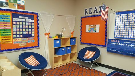 My blue and orange classroom. Blue And Orange Classroom Decor, Orange Classroom, Room Theme, Lion Pride, 2nd Grade Classroom, Middle School Classroom, New Classroom, Class Decoration, Classroom Setup