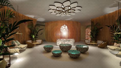 Spa Design on Behance Wellness Centre Design, Spa Reception Design, Wellness Spa Interior Design, Office Altar, Spa Decor Ideas, Spa Reception Area, Wellness Center Design, Sala Yoga, Lobby Designs