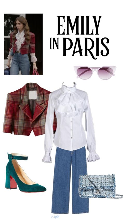 Red Paris Outfit, Emily In Paris Summer Outfits, Emily In Paris Bags, Green Louboutin, Blue Chanel Bag, Emily In Paris Outfits Inspiration, Emily In Paris Inspired Outfits, Paris Summer Outfits, Emily In Paris Fashion