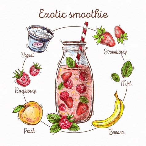 Healthy Smoothie Recipe, Recipe Book Design, Smoothie Diet Plan, Recipe Book Diy, Homemade Cookbook, Recipe Drawing, Food Doodles, Food Infographic, Smoothie Drink Recipes