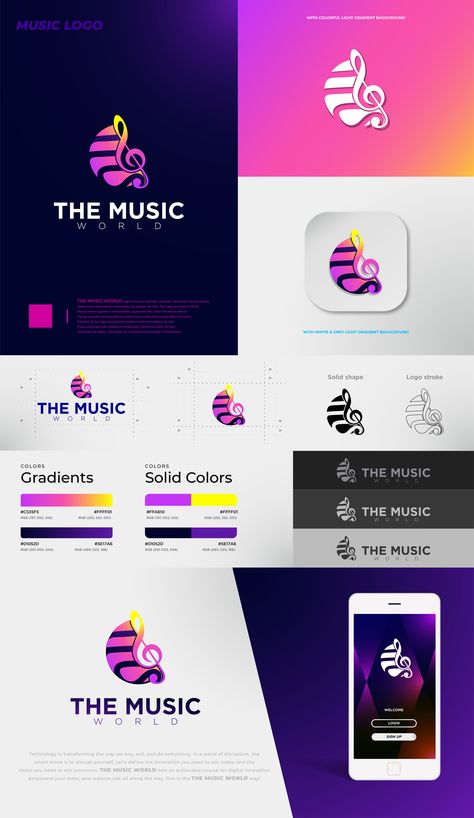 Music Branding Logo Music App Logo Design, Music Company Logo, Music Branding, Music Logo Design, Branding Design Packaging, Music Coloring, Portfolio Ideas, Music Logo, School Logo