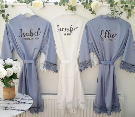 In love with these #bridesmaid #robes 😍TAG a #bride to be https://www.etsy.com/uk/shop/PADesignsLimited Personalized Bride Robe, Bride To Be Bachelorette, Wedding Robes Bridesmaids, Bridal Robes Personalized, Bridal Robe Lace, Wedding Dressing, Gifts For The Bride, Bridesmaid Robe Personalized, Wedding Robes