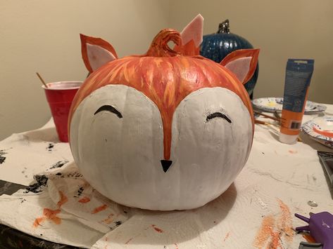 Fox Painted Fox Pumpkin, Fox Pumpkin Painting, Fox Pumpkin Painted, Fox Pumpkin, Pumpkin Books, Pumpkin Decorating Contest, Pumpkin Contest, Fake Pumpkins, Pumpkin Designs