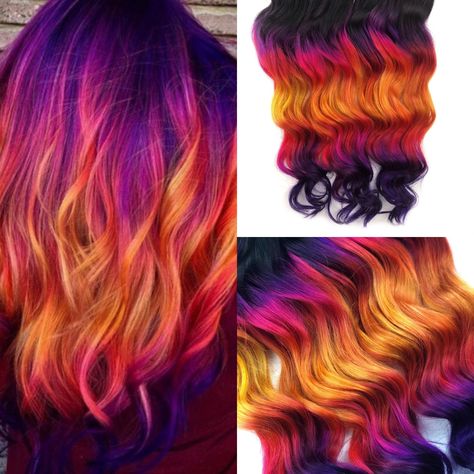 Fall Ombre Hair, Rainbow Dyed Hair, Exotic Hair Color, Flame Hair, Slick Hair, Hair Rainbow, Tie Dye Hair, Sunset Hair, Fall Ombre