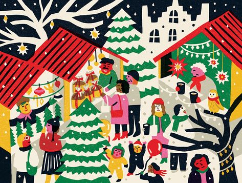 German Christmas Markets Aesthetic, Christmas Market Poster, Christmas Market Illustration, Christmas Village Illustration, Xmas Market, German Market, Xmas Village, Christmas Contests, Winter Market