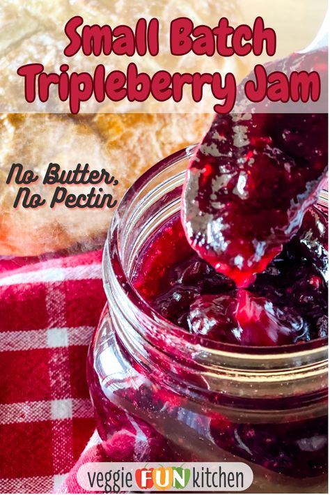 Capture the essence of a bountiful berry harvest with this small batch triple berry jam, a handcrafted blend of fresh raspberries, strawberries, and blueberries. Carefully cooked to coax out their natural pectins, this jam achieves a luscious set without the need for added pectin or butter, while the raspberry seeds are strained to ensure a silky-smooth texture. A splash of lemon juice not only adds a bright note to balance the sweetness but also aids in the gelling process, resulting in a ... Raspberry Jam Small Batch, Strawberry Blueberry Jam, Triple Berry Jam, Jelly Maker, Mixed Berry Jam, Strawberries And Blueberries, Berry Sauce, Raspberry Recipes, Berry Jam