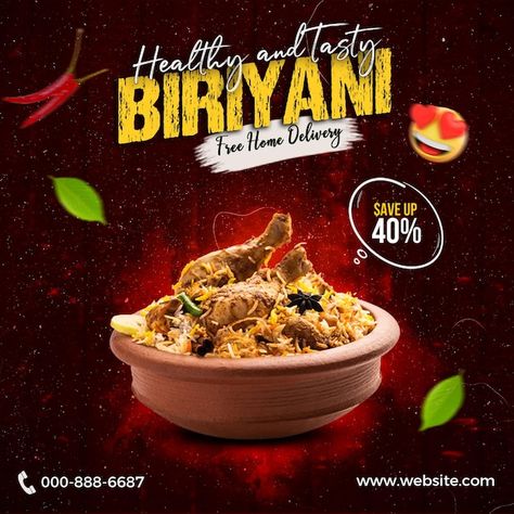 Biryani Creative Ads, Social Media Design Ideas, Ads Banner Design, Flex Design, Ads Banner, Social Media Ads, Banner Ads Design, Thumbnail Design, Social Media Banner