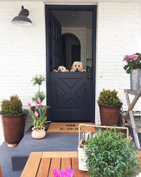 Where We Got Our Dutch Doors + FAQ - The Inspired Room Dutch Front Door, Farmhouse Exterior Paint Colors, Dutch Doors Exterior, Space Saving Doors, Dutch Doors, Concrete Paint, Door White, Kabinet Dapur, Brick Stone