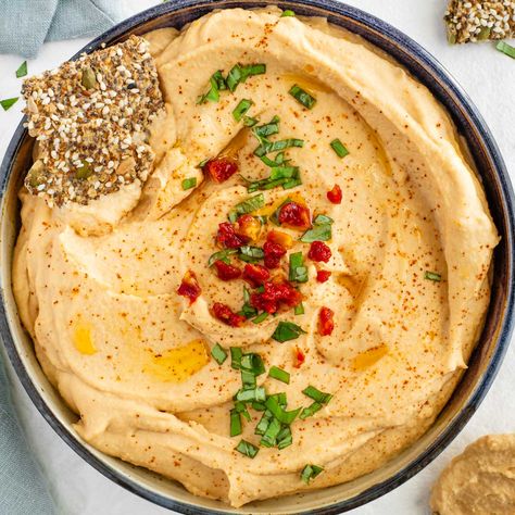 Red Lentil "Hummus" with Sun-Dried Tomato • Tasty Thrifty Timely Red Lentil Hummus Recipe, Lentil Hummus Recipe, Red Lentil Hummus, Vegan Cream Cheese Recipe, Sun Dried Tomato Hummus, Tomato Hummus, Lentil Hummus, Red Lentil Recipes, Red Split Lentils