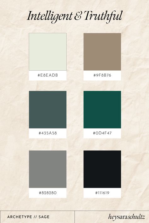 Sage: Colors — Hey Sara Schultz Sage Feminine Archetype Aesthetic, Sage Archetype Color Palette, The Sage Archetype Aesthetic Outfit, Sage Archetype Branding, Sage Archetype Aesthetic Outfit, The Sage Archetype Women, Sage Mood Board, Sage Archetype Style, Sophisticate Archetype