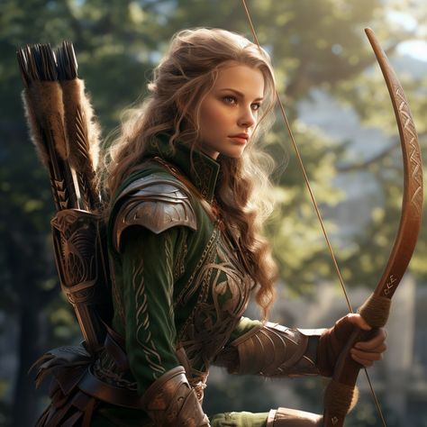 Female Archer Art, Warrior Hairstyles Woman, Aasimar Ranger, Elven Warrior Female, Archer Concept Art, Elven Huntress, Medieval Ranger, Fantasy Archer, Dnd Ranger