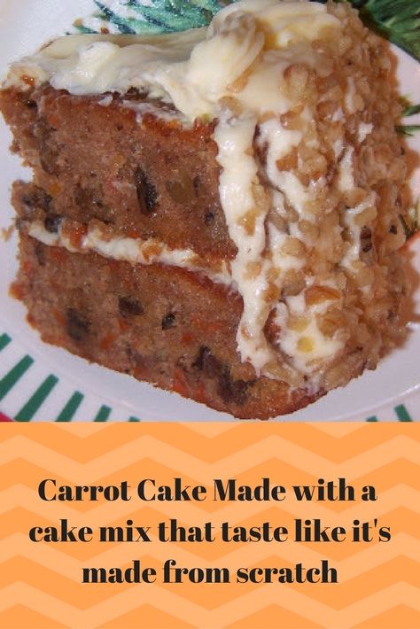 Carrot Cake taste like a scratch cake! Carrot Cake With Box Spice Cake, Carrot Cake Cupcakes Recipe Using Box Cake, How To Make Box Carrot Cake Better, Cake With Icing Inside, Grandma's Carrot Cake Recipe, Carrot Cake From Box Mix Betty Crocker, Carrot Cake From Yellow Box Cake, Carrot Cake Recipe Using Spice Box Cake, How To Make A Box Carrot Cake Taste Homemade