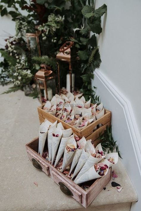 The Most Unique & Fun Ways to Add Confetti Petal Cones To Your Wedding | WeddingBazaar Wedding Dried Flower Confetti, Dried Flowers Confetti Wedding, Unique Wedding Confetti, Wedding Cones Petals, Confetti Display Wedding, Rose Petal Cones, Dried Flower Confetti Wedding Photo, Dried Flower Petals Wedding, Flower Petal Cones