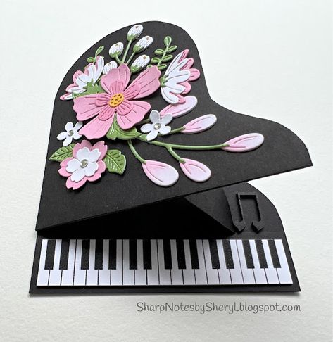 Sharp Notes: Grand Piano Birthday Card Tutorials, Special Cards Ideas, Piano Paper Craft, Stampin Up Piano Card, Piano Birthday Cards Handmade, Piano Card, Music Themed Cards Diy, Piano Card Template, Musical Cards