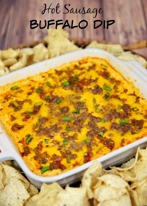 Hot Sausage Buffalo Dip Reunion Recipes, Cream Cheese Sausage, Hot Dips, Dip Recipes Hot, Football Friday, Buffalo Dip, Taco Lasagna, Sausage Dip, Easy Dip