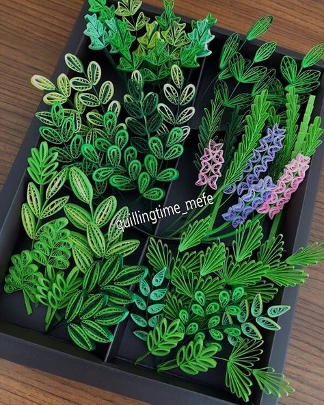 Quilling Leaves Ideas, Quilled Landscape, Paper Quilling Leaves, Quilling Plants, Quilled Leaves, Teknik Quilling, Paper Quilling Ideas, Quilling Leaves, Quilling Templates