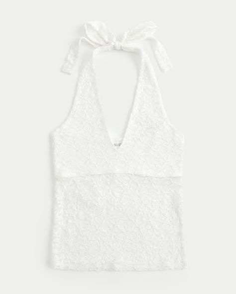 Women's All-Over Lace Halter Top | Women's Tops | HollisterCo.com Cologne Collection, Lace Halter Top, Womens Halter Tops, Fall Fit, Dad Jeans, Teen Clothing, Fragrance Collection, Top Graphic Tees, Jogger Shorts