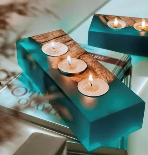 Set up the perfect atmosphere for relaxing in your tub. These candle holders are elegant and surprisingly easy to make. This course shows you exactly how. Contemporary Candles, Resin And Wood Diy, Turquoise Resin, Wood Resin Table, Diy Resin Projects, Wooden Candle Sticks, Resin Furniture, Epoxy Resin Wood, Wood Candle Holders