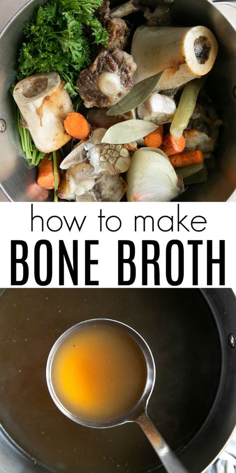 Restorative and nourishing, Bone Broth is everywhere these days- and understandably so! It's affordable, packed with age-defying collagen, and easy to make right at home in either your Instant Pot, slow cooker, or in a stockpot on the stove. Learn How to Make Beef Bone Broth with my easy-to-follow instructions, tips, and answers to all your bone broth frequently asked questions. Make Bone Broth, Making Bone Broth, Homemade Bone Broth, Bone Broth Recipe, Beef Bone Broth, Beef Bones, Broth Recipes, Idee Pasto Sano, Top Recipes