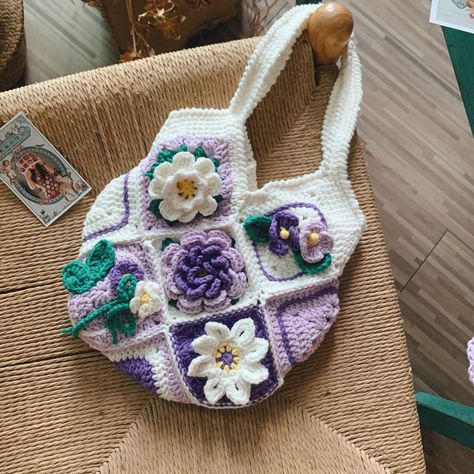 Crochet Violet, Granny Square Bag Crochet, Square Bag Crochet, Knitted Purse, Shoulder Bag Crochet, Crochet Coin Purse, Knit Purse, Handmade Handbag, Granny Square Bag