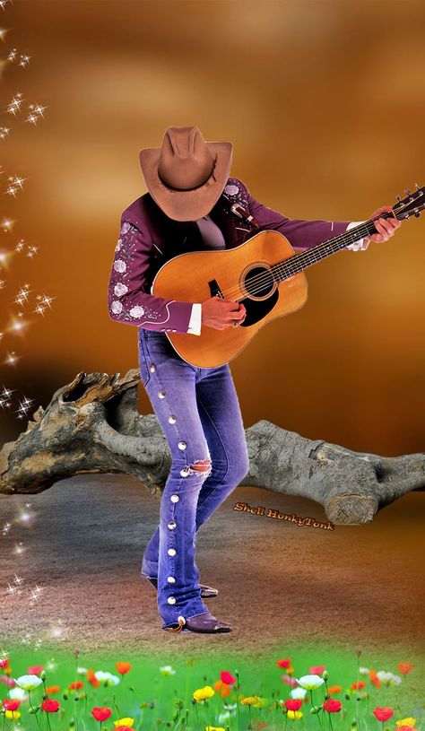 Made by me Country Music Photoshoot Men, Male Country Singer Photoshoot, Country Music Art, Cowgirl With Guitar, Waylon Jennings Guitar, Cowboy Playing Guitar, Male Country Singers, Vintage Western Wear, Custom Cowboy Boots