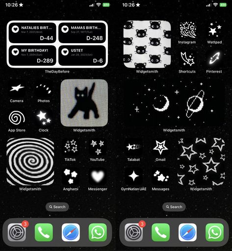 Black iphone app lauout homescreen idea star dark mode #black #star #blackandwhite #iphonewallpapers Widget Inspo Dark, Black Ipad Homescreen Ideas, Iphone Themes Ideas Dark, Dark Mode Iphone Layout, Black Iphone Theme Aesthetic, Star Iphone Theme, Dark Mode Homescreen Layout, Star Homescreen Ideas, Black Theme Home Screen